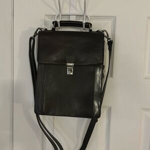 Mancini Brown Leather Crossbody Bag with Back Organizer
